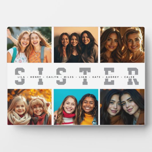 Beste Sister Script Collage Foto & Namen Fotoplaat (voorkant)