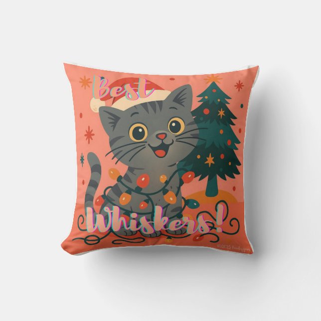 Beste Snorharen! Grappige Kerstman Kat Kussen (Voorkant)