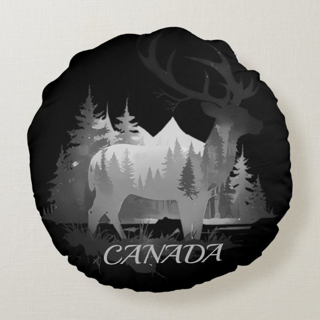 Beste Stag Canada Black & White Fade Rond Kussen (Achterkant)
