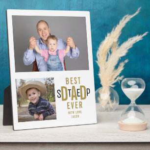 Beste stap vader ooit 2 Foto Collage White en Gold Fotoplaat