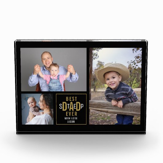 Beste stap vader ooit 3 Foto Collage Black en Gold (Voorkant)