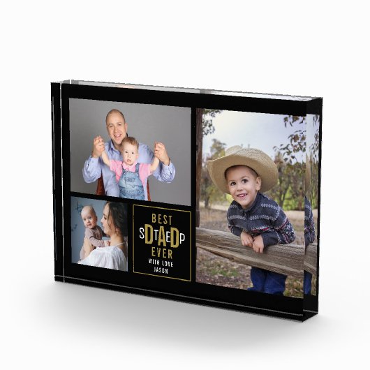 Beste stap vader ooit 3 Foto Collage Black en Gold (Rechts)