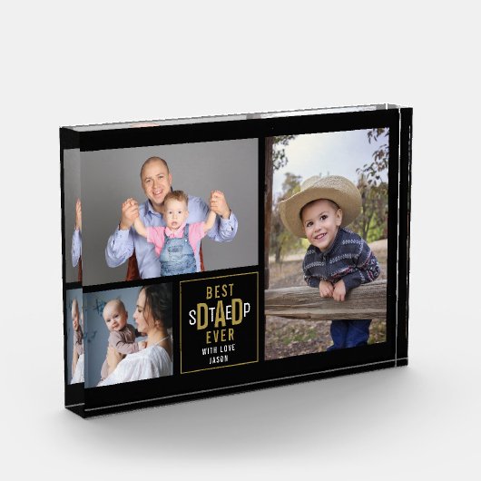 Beste stap vader ooit 3 Foto Collage Black en Gold (Links)