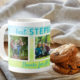Beste Stepdad ooit 3 Foto gekleurde penseelstreek Koffiemok