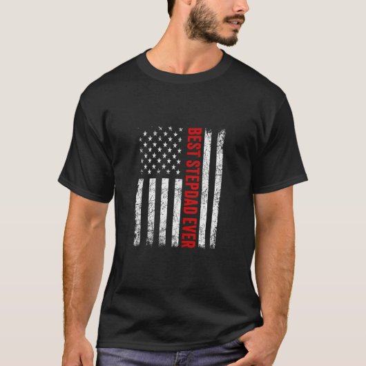 beste stepdad ooit Amerikaanse vlag vader D T-shirt (Voorkant)