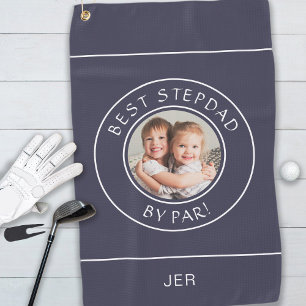 Beste stiefvader door Par Golfer Modern foto blauw Golfhanddoek