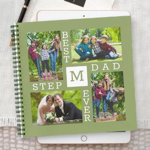 Beste stiefvader ooit 4 foto collage met monogram notitieboek