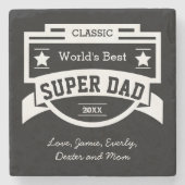Beste Super Pap van de wereld op maat Stenen Onderzetter (Voorkant)