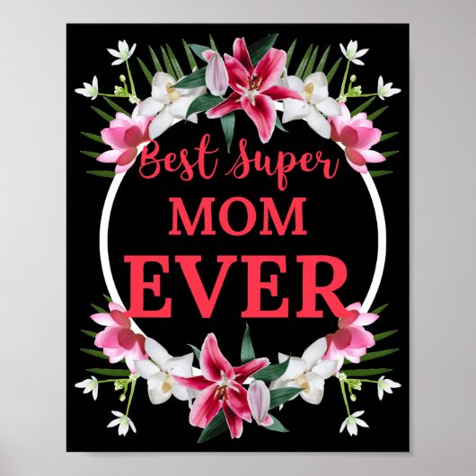 Beste supermam ooit rode tekst met rode bloemen poster (Voorkant)