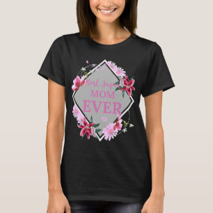 Beste supermam ooit roze tekst met Red Flowers Gra T-shirt