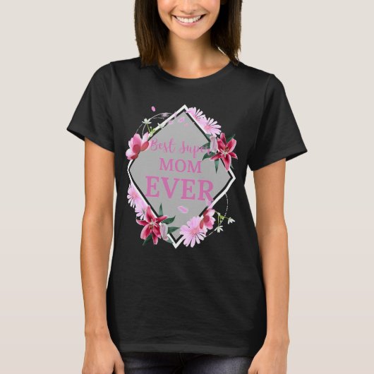 Beste supermam ooit roze tekst met Red Flowers Gra T-shirt (Voorkant)