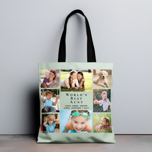 Beste tante 8 van de wereld Foto Collage Sage Gree Tote Bag