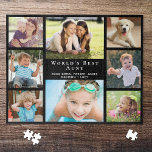 Beste tante 8 van de wereld fotocollage legpuzzel<br><div class="desc">Geef 's werelds grootste tante een leuke aangepaste zwarte legpuzzel die ze jarenlang zal koesteren en genieten met een 8-fotocollage van haar nichten,  neven,  familie,  enz.,  Hun namen,  'World's Best Aunt' in elegante witte typografie,  en of ze 'tante',  'tante',  'Tia',  enz. wordt genoemd.</div>