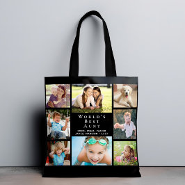 Beste tante 8 van de wereld, zwart met foto's tote bag