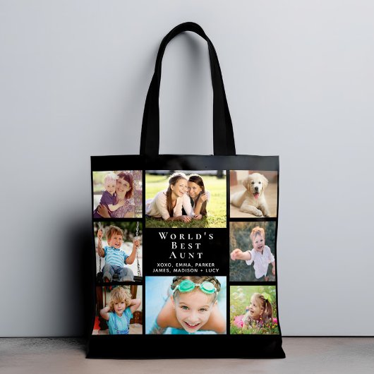 Beste tante 8 van de wereld, zwart met foto's tote bag