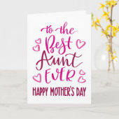 Beste Tante Ever Moederdag Typografie in Roze Kaart (Gele Bloem)