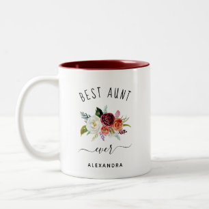 Beste tante Ever   Trendy Burgundy Boho Floral Tweekleurige Koffiemok