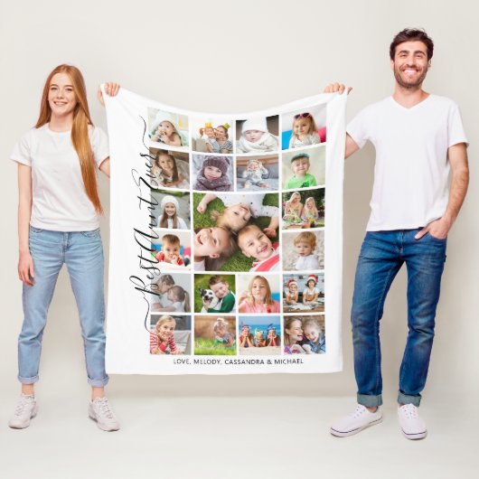 BESTE TANTE OOIT 21 Photo Collage Script Keepsake Fleece Deken (In situ)