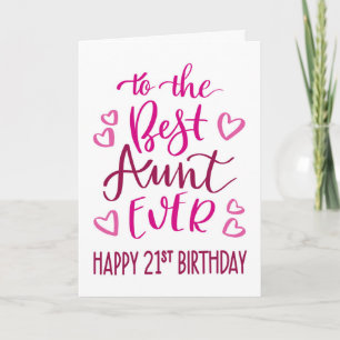 Beste tante ooit 21e verjaardag typografie in roze kaart