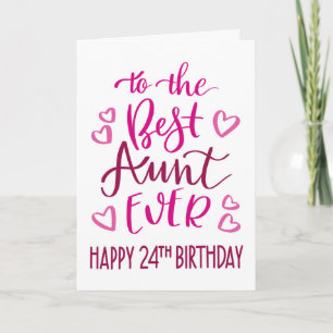Beste tante ooit 24e verjaardag typografie in roze kaart