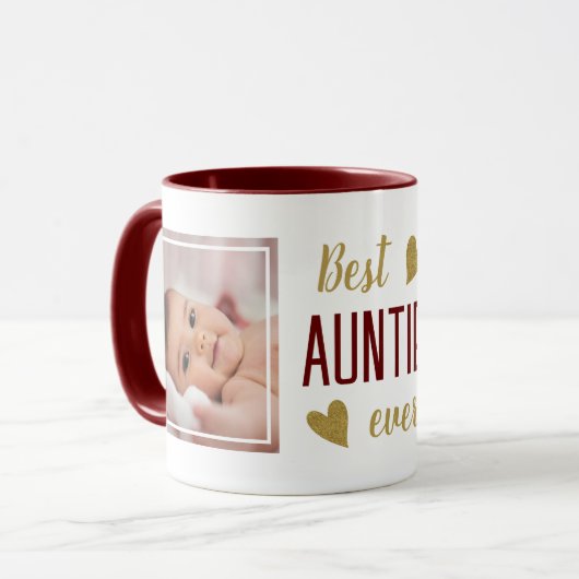 Beste tante ooit 2 Foto Maroon & Gold Keepsake Mok (Voorkant links)