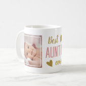 Beste tante ooit 2 foto roze en gouden keepsake koffiemok (Voorkant links)