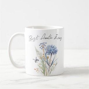 Beste tante ooit blauw bloemen waterverf koffiemok