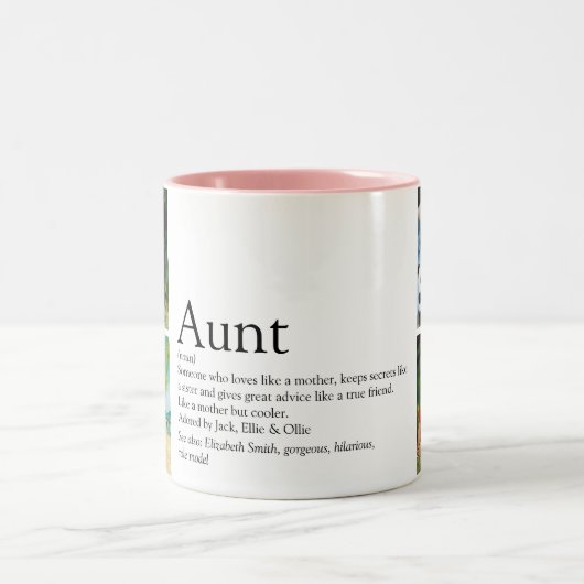 Beste tante ooit definitie 4 foto collage tweekleurige koffiemok (Center)