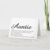 Beste tante ooit, definitie tante script kaart (Voorkant)