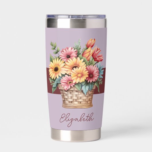 Beste tante ooit gerbera bloemen paarse geïsoleerde drinkbeker (Achterkant)