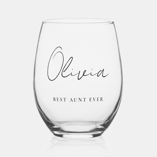 Beste Tante ooit Script Monogram Wijnglas Zonder Voet (Voorkant)