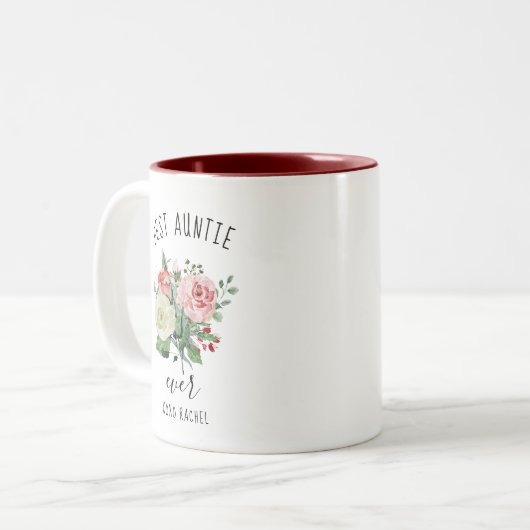 Beste tante ooit Waterverf Floral Custom Tweekleurige Koffiemok (Voorkant links)