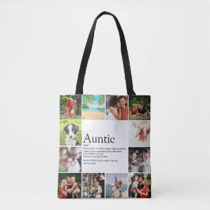 Beste tante, tante ooit definitie 12 foto collage tote bag