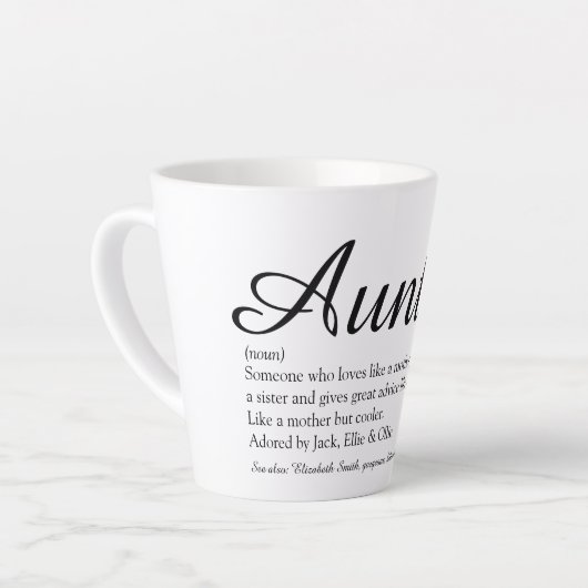 Beste tante ter wereld, tante-definitie Chic scrip Latte Mok (Linkerhoek)