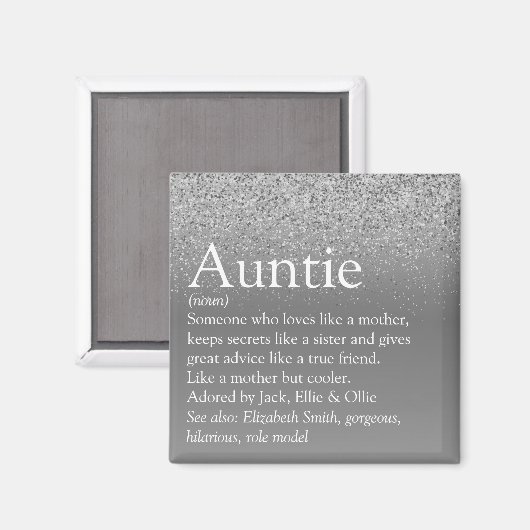 Beste tante van de wereld Tante Definitie Zilver G Magneet (Voorkant / Achterkant)