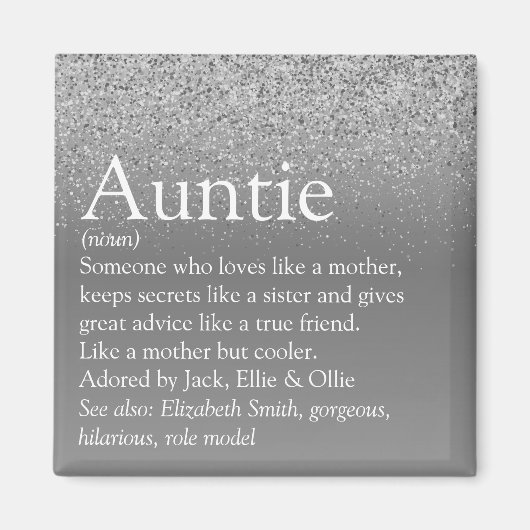 Beste tante van de wereld Tante Definitie Zilver G Magneet (Voorkant)