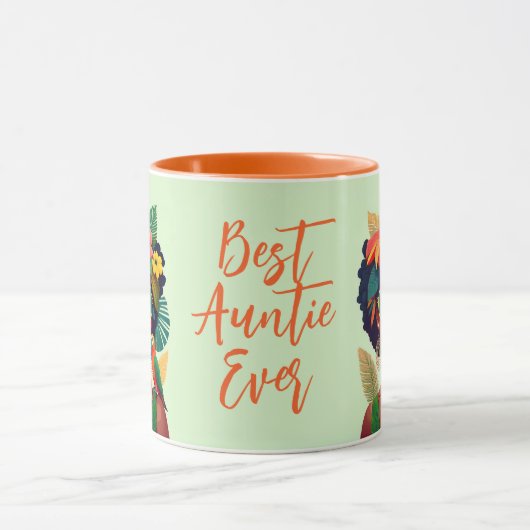 Beste tante zwarte vrouw, tropische bloemen en pap mok (Midden)