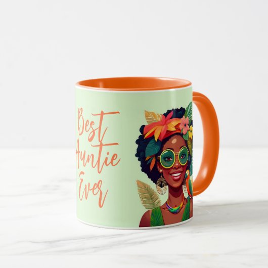 Beste tante zwarte vrouw, tropische bloemen en pap mok (Voorkant rechts)