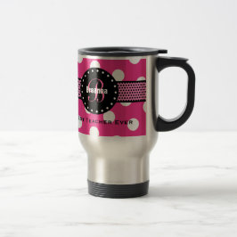 Beste TEACHER Monogram roze polaire dots V02 Reisbeker