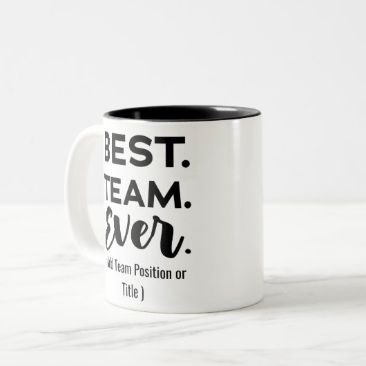Beste team ooit, aangepaste naam of taak tweekleurige koffiemok (Voorkant links)