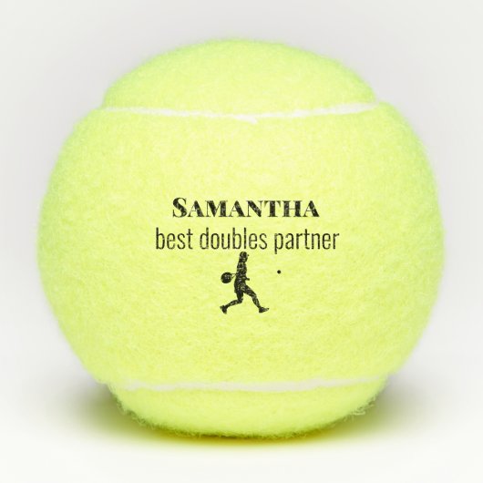 Beste Tennis Dubbel Partner Naam Silhouette Tennisballen (Voorkant)