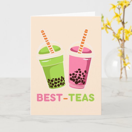 Beste theeas kawaii boba-borebel thee beste vriend kaart (Gele Bloem)