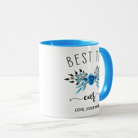 BESTE TÍA ooit (Jouw naam) - Light Blue Bouquet Mok (Voorkant rechts)