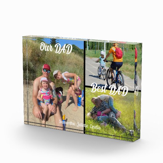 Beste vader 3 Foto Collage Display Block (Rechts)