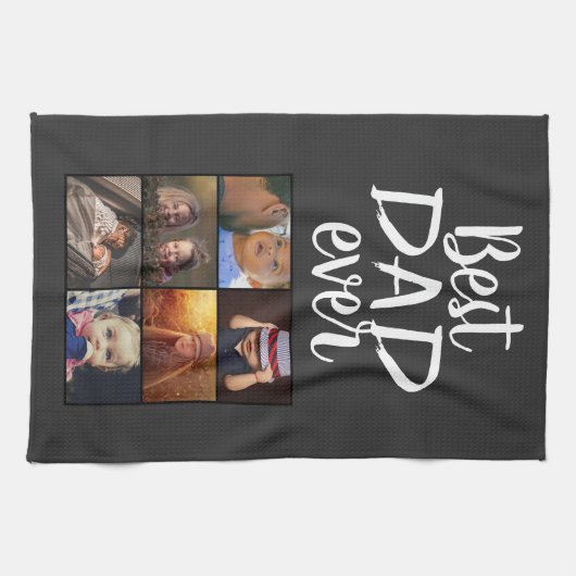 Beste vader 6 Foto Collage Familie Foto Gray Theedoek (Horizontaal)