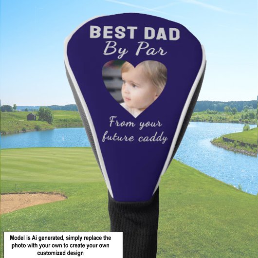 Beste Vader Aangepaste Kinderen Foto Blauw Persoon Golfheadcover