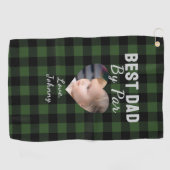Beste vader aangepaste kinderfoto groene buffelpla golfhanddoek (Horizontaal)