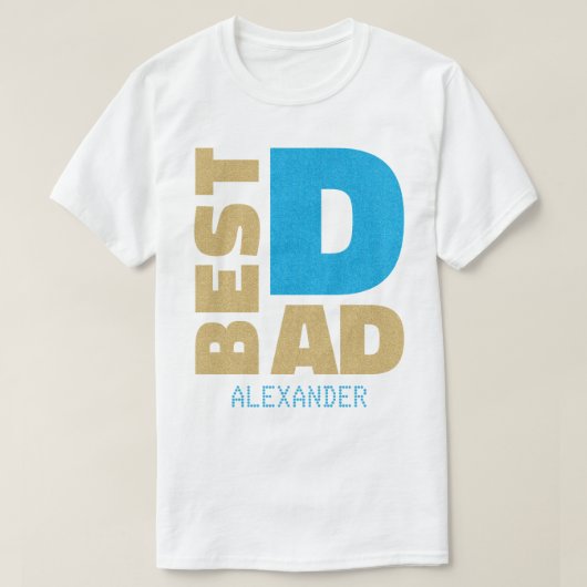 Beste vader Blue Gold Glitter-naam Gepersonaliseer T-shirt (Design voorkant)