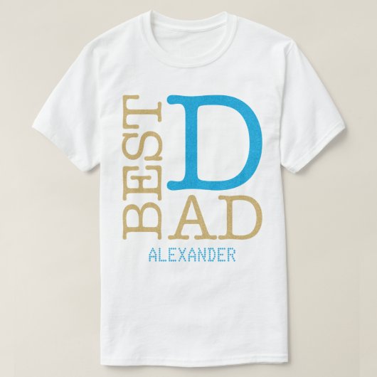 Beste vader Blue Gold Glitter-naam op maat T-shirt (Design voorkant)