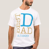 Beste vader Blue Gold Glitter-naam op maat T-shirt (Voorkant)